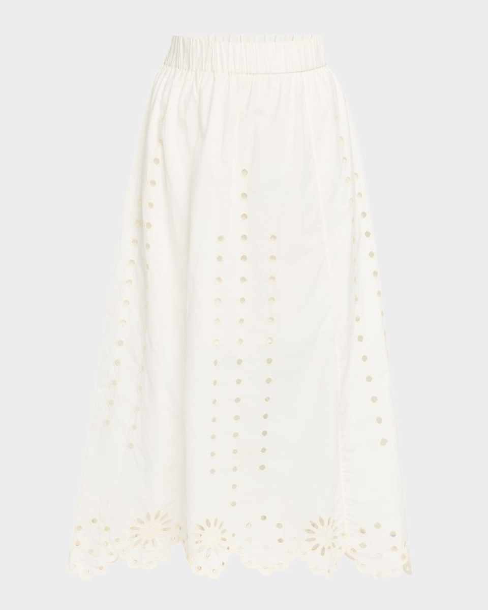 Vandy Eyelet-Embroidered Cotton Midi Skirt